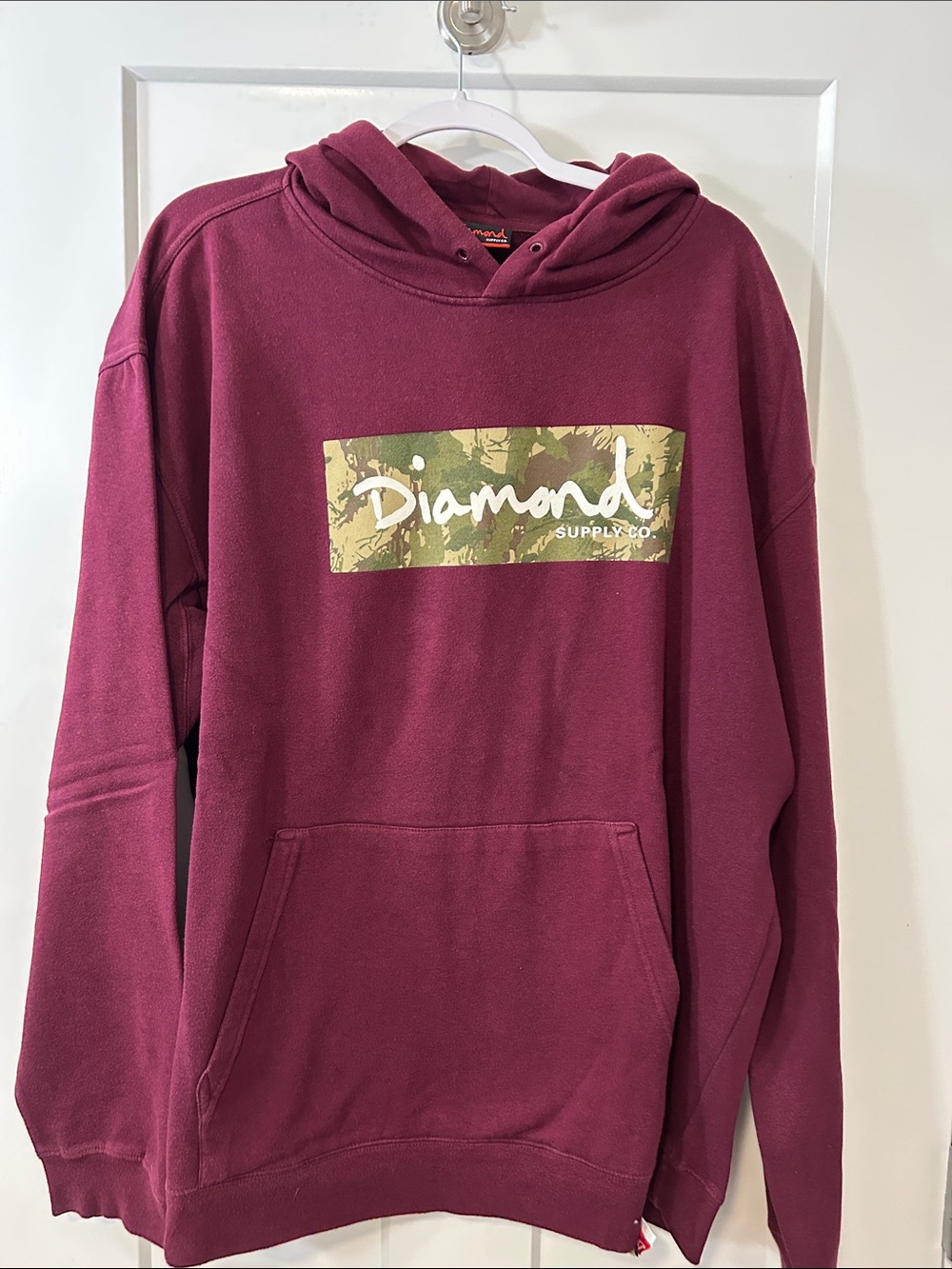 Diamond Supply Co. Kids Maroon Hoodie with Camo Logo Panel